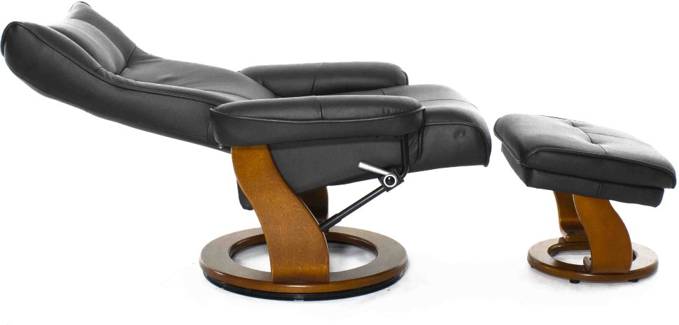 Кресло-реклайнер Relax Mauris 7604W (кожа - черн / дер - св. кор 001 Black / 026 Honey)