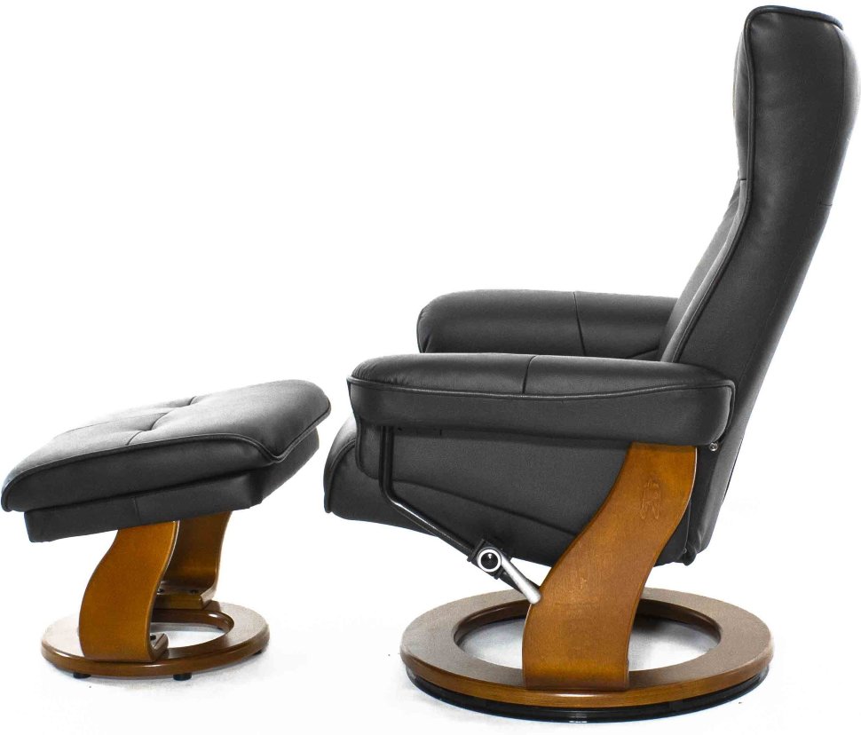 Кресло-реклайнер Relax Mauris 7604W (кожа - черн / дер - св. кор 001 Black / 026 Honey)