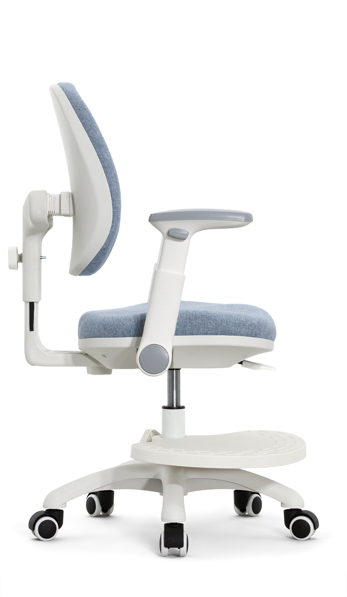 Детское эргономичное кресло Falto KIDS MAX DUO-P, ППУ латекс, спинка корсет, подножка, подлокотник 3D, обивка (голубой)