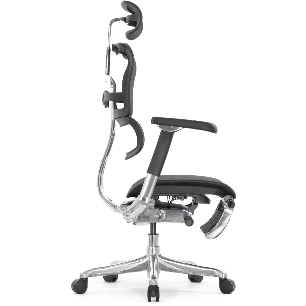 Эргономичное кресло Falto Ergohuman 2 Luxury с подножкой (SmartWork, алюминий, наклон вперёд, сетка, чёрный)