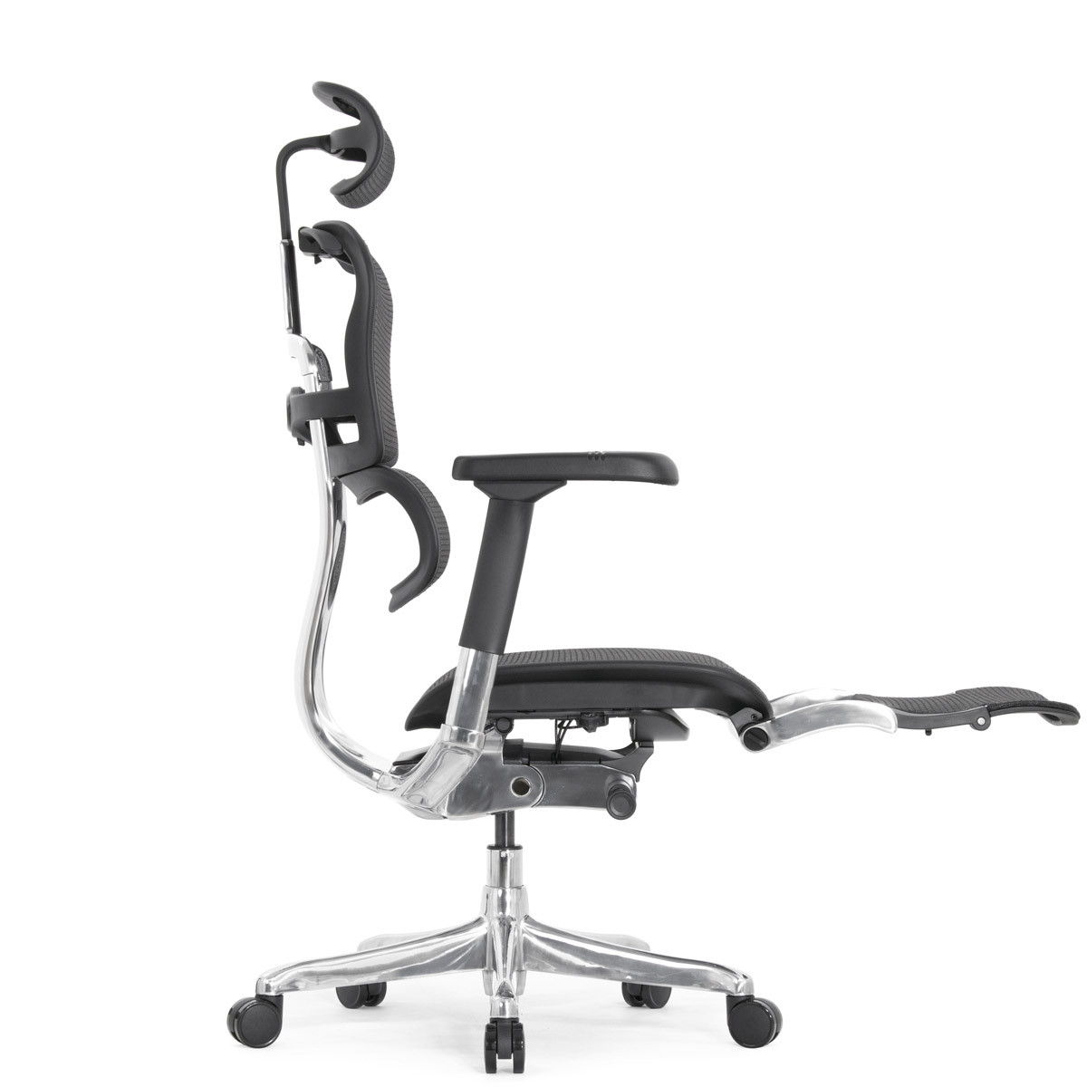 Эргономичное кресло Falto Ergohuman 2 Elite с подножкой (алюминий, наклон вперёд, сетка, чёрный)