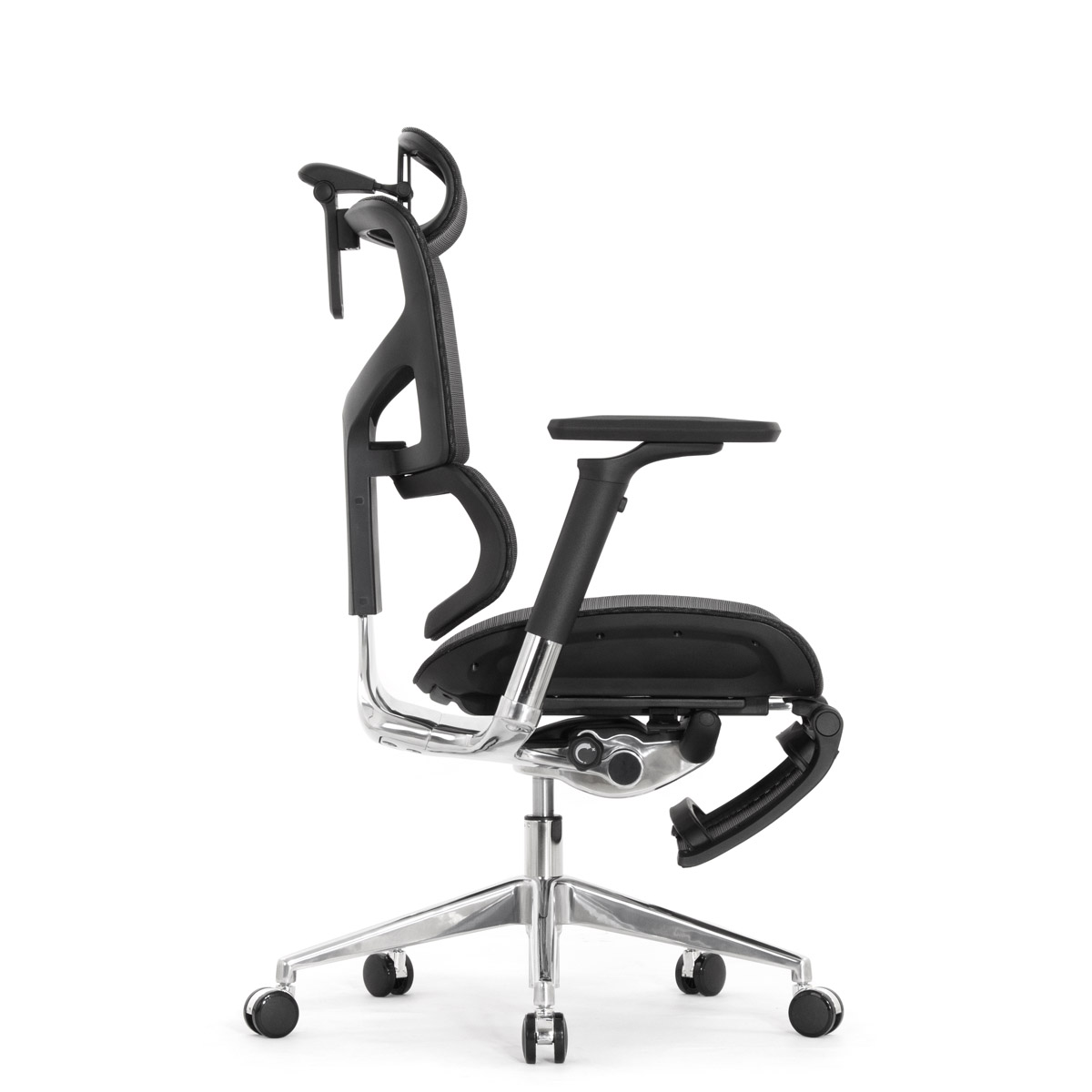 Эргономичное кресло Falto Sail 2 с подножкой (динамичный поясничный упор, подлокотники 6D (360), сетка, чёрный)