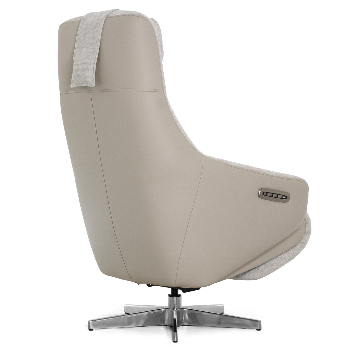 Кресло-реклайнер Falto Live (3 мотора, поясничный упор, шенилл, натуральная кожа, светлый)