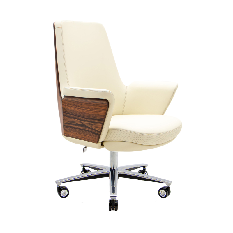 Эргономичное кресло LB бежевая кожа / палисандр